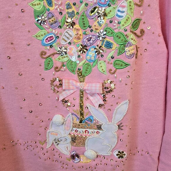 Vintage Berek 2 Takako Sakon Pink Embroidered/beaded Sweater, Size Large, Bunny - Picture 2 of 7